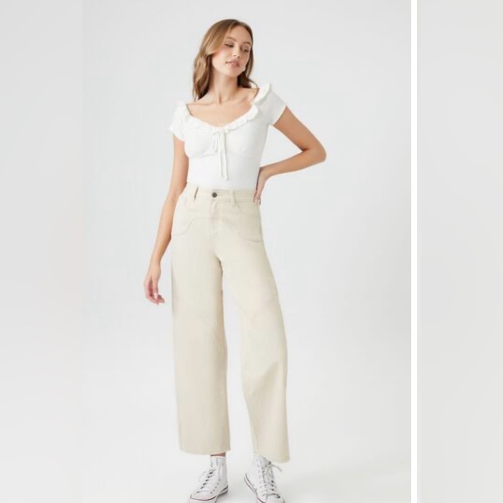 NWT Forever 21 Cream Twill High Rise Straight Leg Pants Size XL